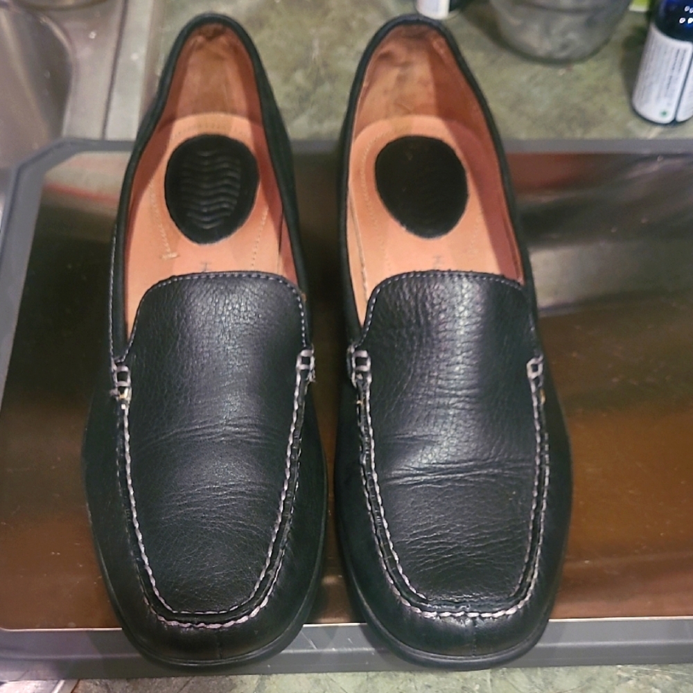 Womens Hush Puppies Black Leather Loafers US9